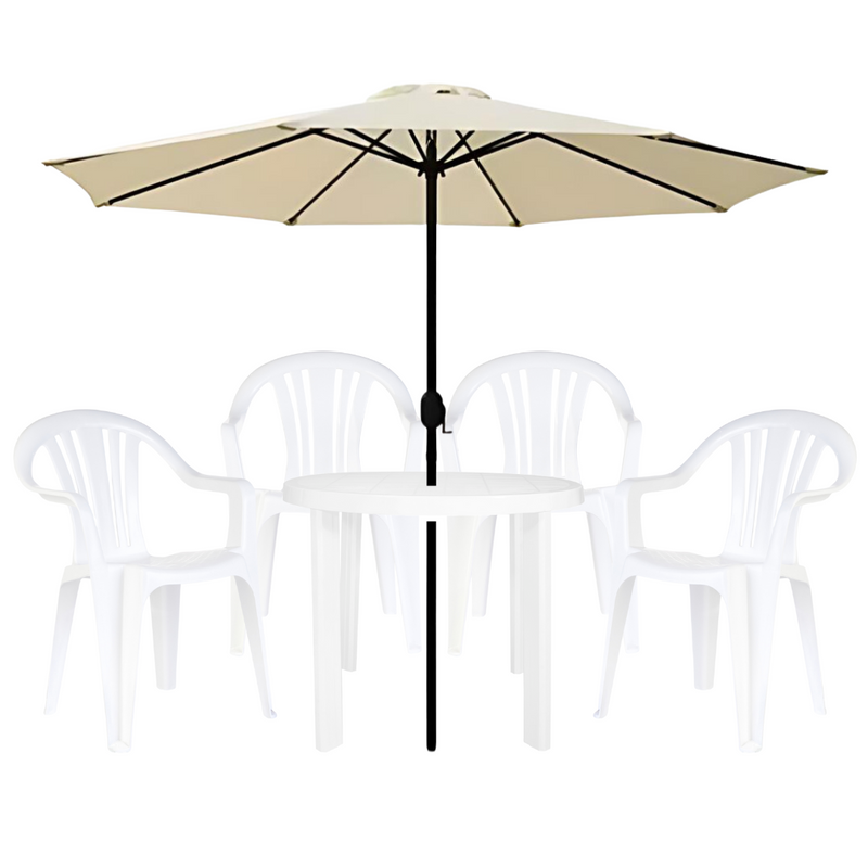 Mesa Guinea + 4 Sillones Natal y Sombrilla 2.7mts